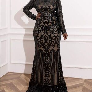 SHEIN Black Sequin Long-Sleeve Maxi Dress